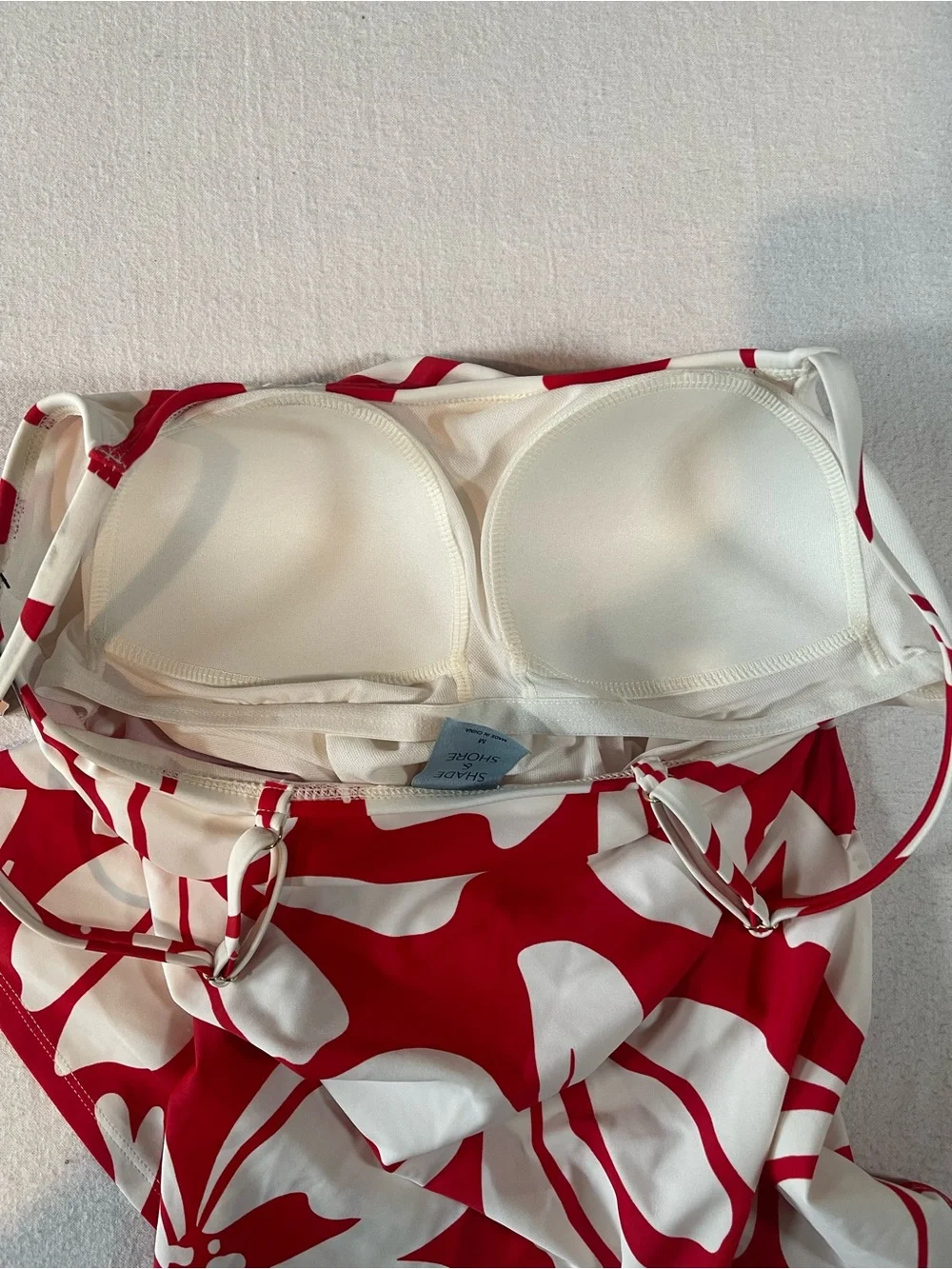 Shade & Shore Tankini Red and White Floral with Adjustable Spaghetti Straps NWT